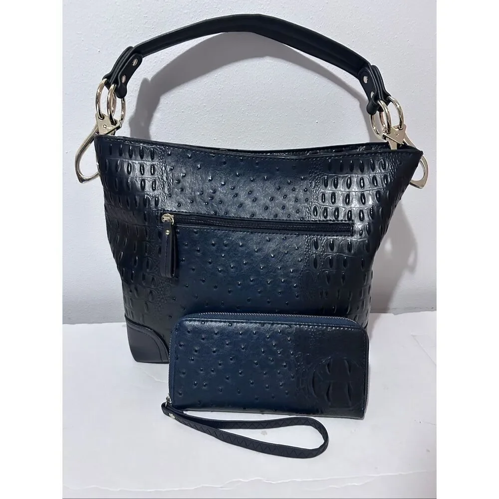 MKF Collection Wandy Vegan Leather Navy Womens Hobo & Clutch Wallet Set by Mia K - Picture 1 of 16